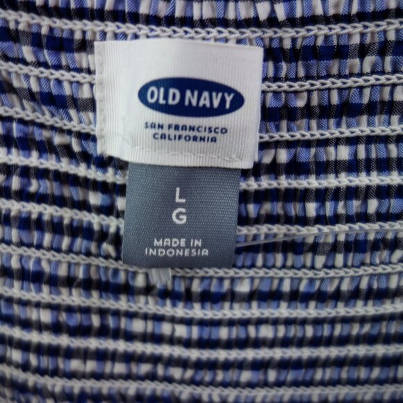 Old Navy Fit Flare Cami Blue White Gingham Smocked Summer Swing Mini Dress (L) - Picture 8 of 9